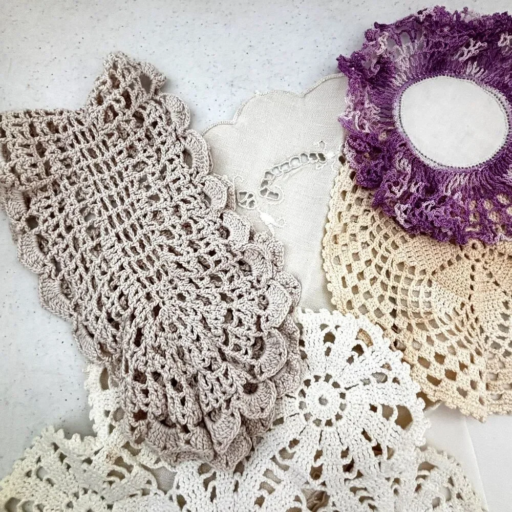 Vintage Cutter Linen Lot Doilies Eyelet Crochet Cottagecore Crafts Sewing